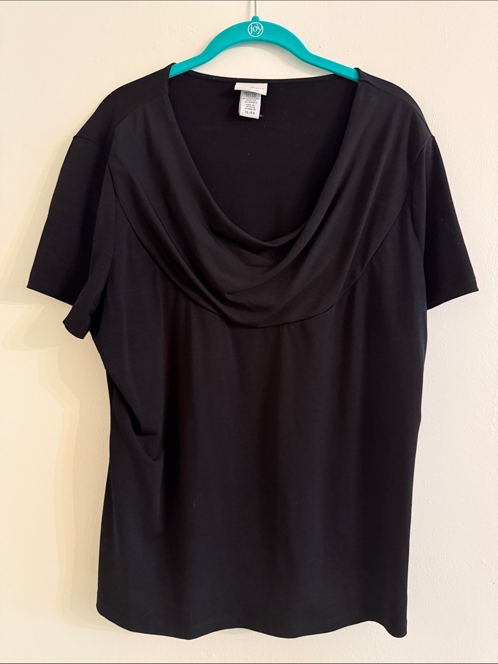 Jaclyn Smith Black Draped Cowl Neck Short Sleeve Top size XL